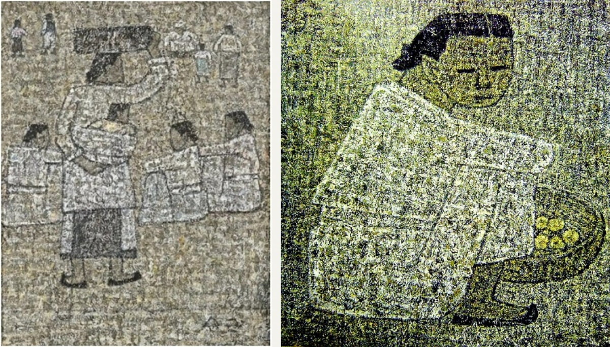 [왼쪽] 박수근 <시장의 여인들> (1963년), 하드보드에 유채, 45.5 * 37.8cm [오른쪽] 박수근 <시장의 여인> (1960년), 하드보드에 유채, 30 * 29 cm