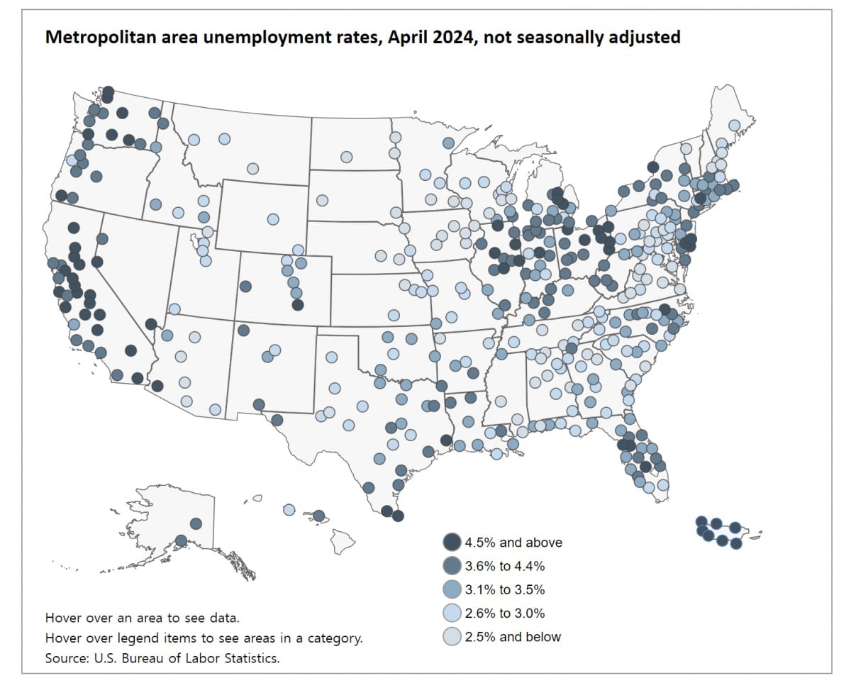 미국 대도시 실업률 / 자료=미국 노동통계국