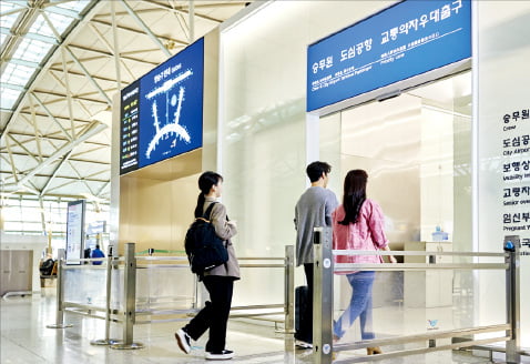 도심공항터미널에서 탑승수속을 마친 여객이 인천국제공항에서 전용 출국 통로를 이용하는 모습.  공항철도 제공 