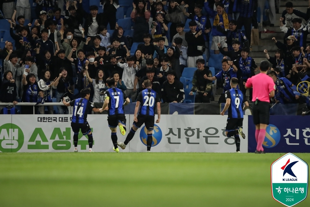 K리그1 인천, 전북 3-0 잡고 5경기만에 승전고…델브리지 결승골