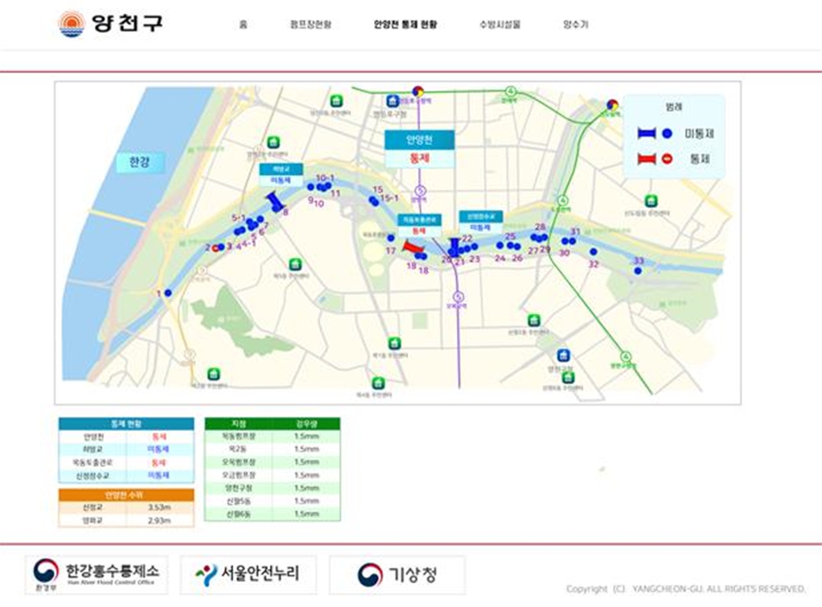 양천구 수방정보 공유시스템 구축…"안양천 통제현황 한눈에"