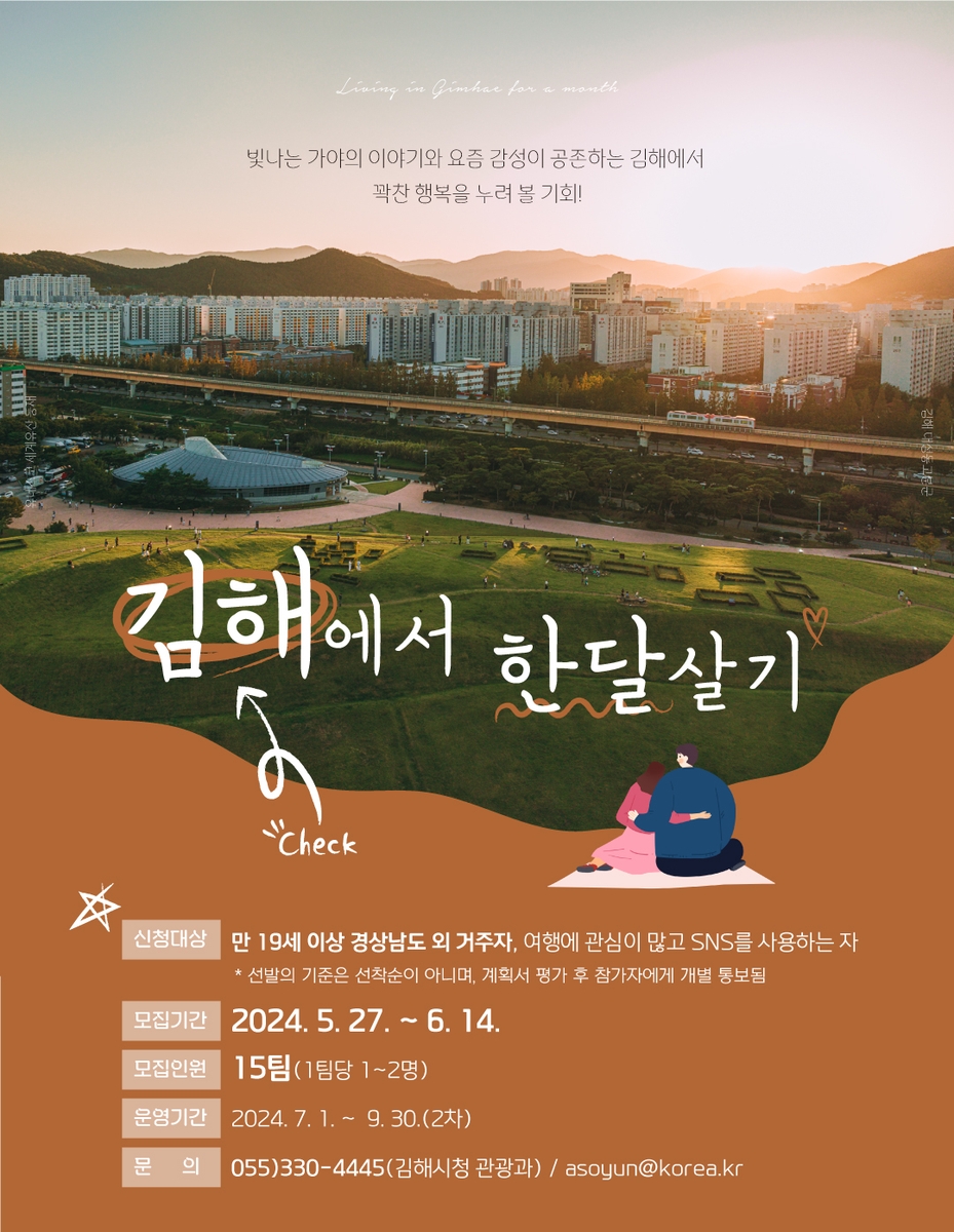 숙박·체험비 받는 '김해에 반해' 자유여행…시, 한달살기 모집