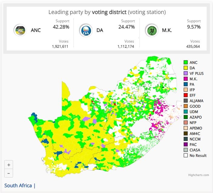남아공 총선 중간개표서 '만델라당' ANC 과반 미달
