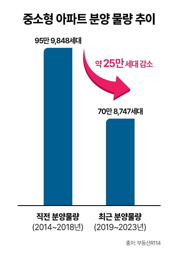중소형 아파트 '품귀'…최근 5년간 25만 가구 감소