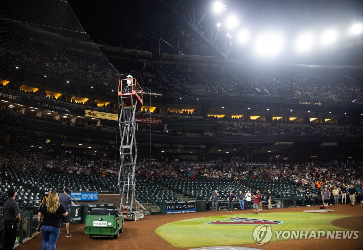 MLB서 벌떼 퇴치한 방역회사 직원, 기립박수 받고 경기 시구