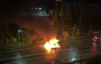 천안서 도로변 주차 SUV에 화재…소방 "방화 의심"