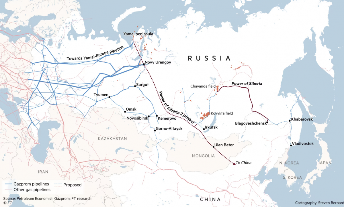 중국과 러시아를 잇는 가스관(사진=FT)