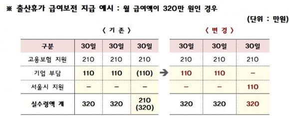 서울시가 저출생 대책의 일환으로 내놓은 '중소기업 워라밸 포인트 제도' 주요 인센티브 중 출산 휴가 급여 보전 지원 내용. /자료=서울시