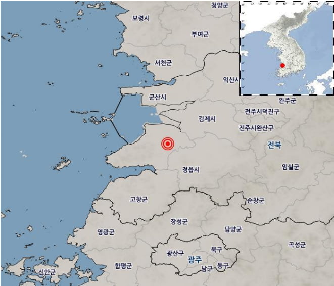 12일 오전 8시 26분 49초 전북 부안군 남남서쪽 4km 지역에서 규모 4.7의 카지노 미국이 발생했다. / 기상청