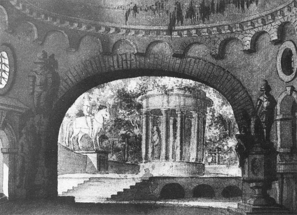 1790년대 프라하에서의 공연으로 추정되는 <돈 조반니> 2막 씬의 가장 초기 세트 디자인 / 사진출처. 위키피디아