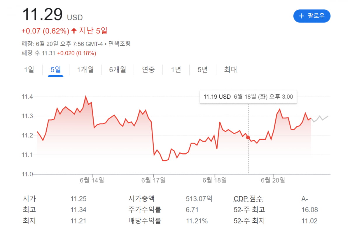 브라질 발레사의 주가추이