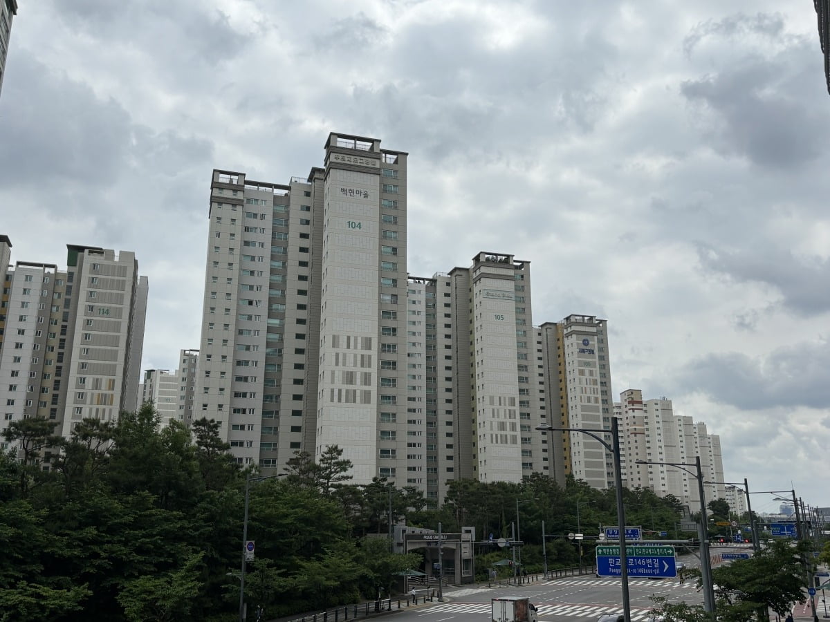'판교푸르지오그랑블' 단지 전경. GTX 성남역 개통 이후에도 지역 '대장 아파트' 타이틀을 지키고 있다. 한경DB