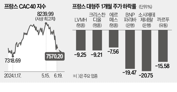 佛증시, 정치 불확실성에 급락…명품주도 된서리