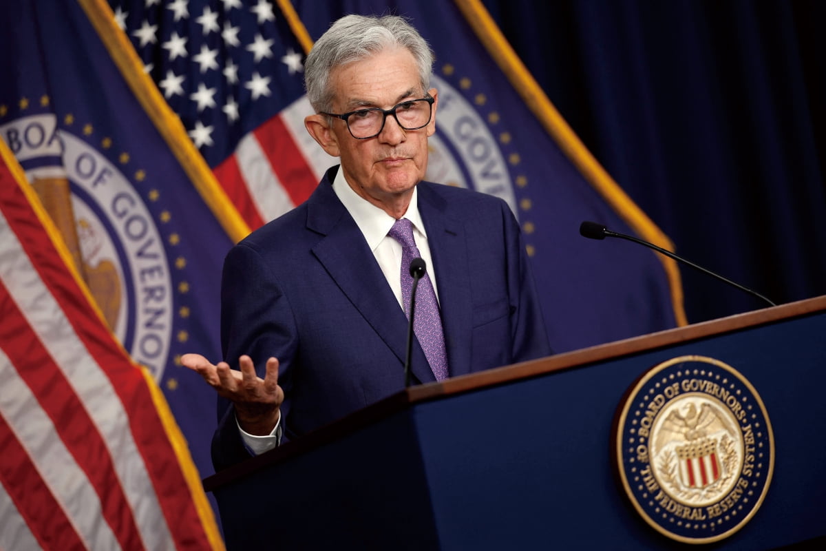 제롬 파월 미국 연방준비제도(Fed) 의장이 6월 12일 워싱턴에서 연방공개시장위원회(FOMC)를 마친 뒤 기자회견을 하고 있다. 사진 연합 AFP