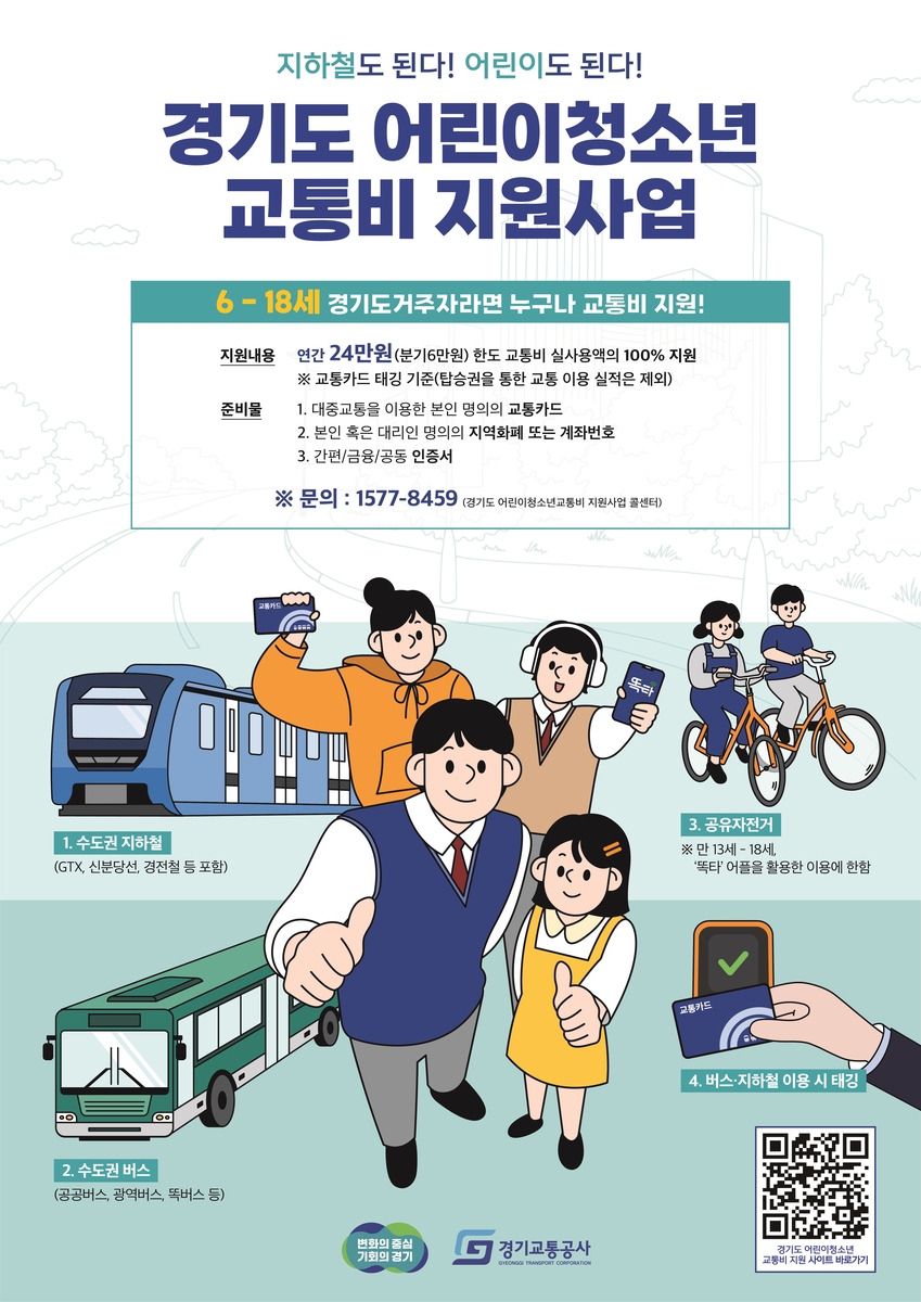 '경기도 6∼18세 교통비 지원사업' 한 달 만에 34만 명 신청