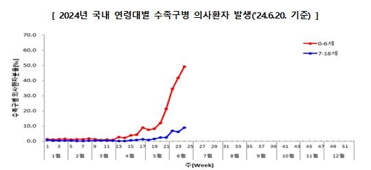 백신 없는 수족구병, 최근 한 달간 2.3배↑…영유아가 90%