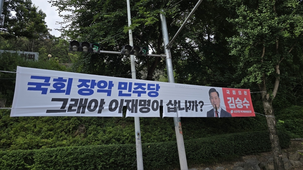 대구서 '국회 장악 민주당' 적힌 김승수 의원 현수막 훼손돼