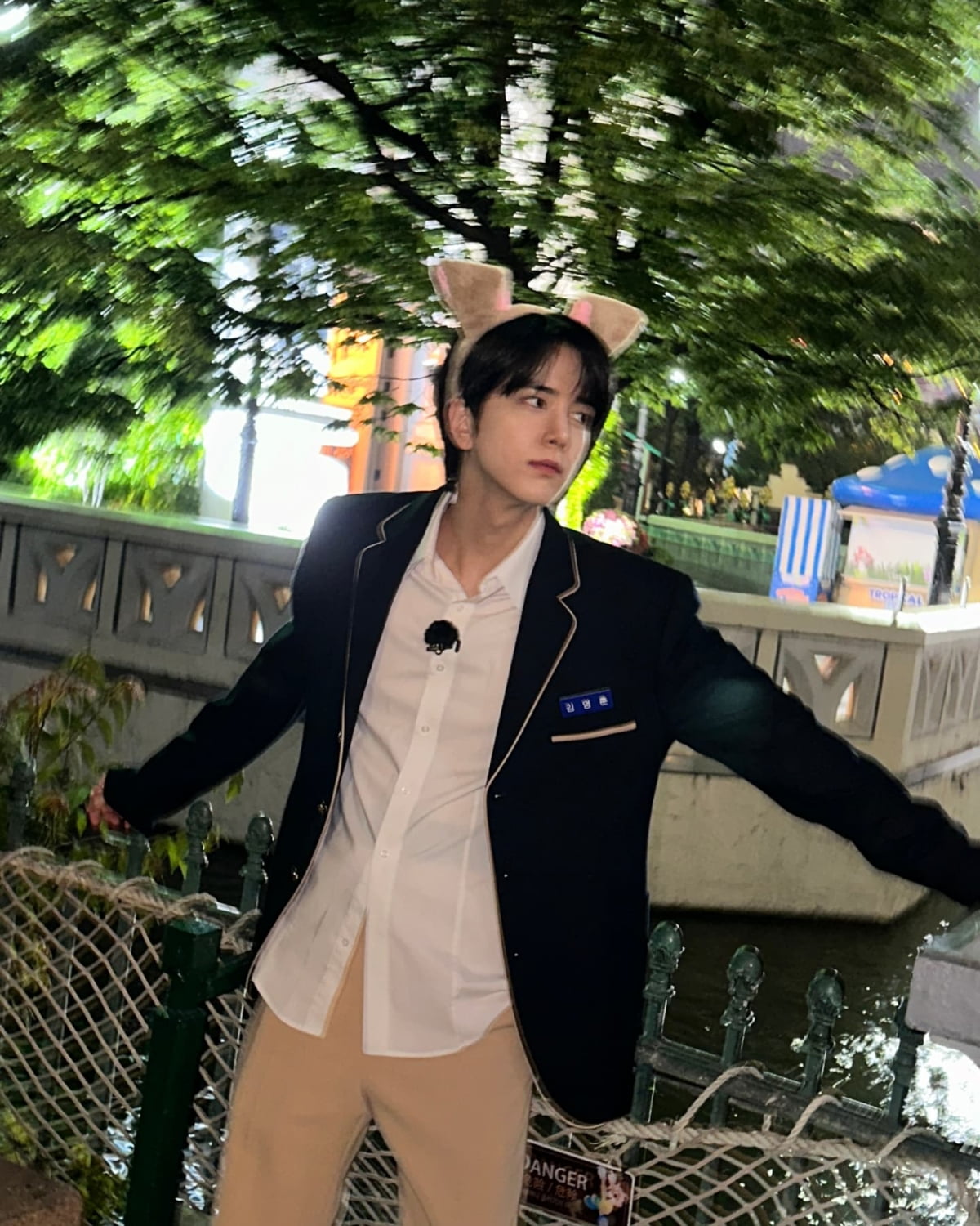 The Boyz Younghoon, a photo of himself wearing a school uniform without any discomfort