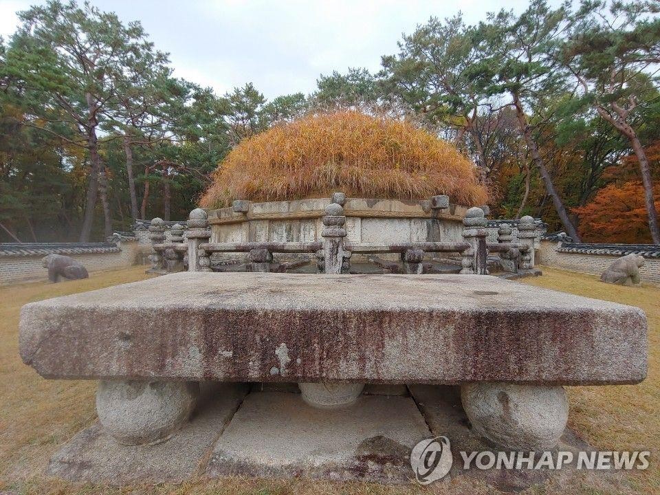 ⅓ 부서진 채 묵묵히…태조 이성계 무덤 앞 둥근 돌, 일부 교체