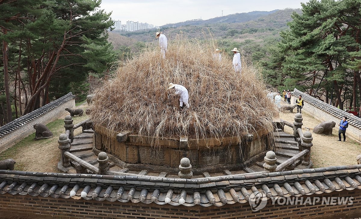 ⅓ 부서진 채 묵묵히…태조 이성계 무덤 앞 둥근 돌, 일부 교체