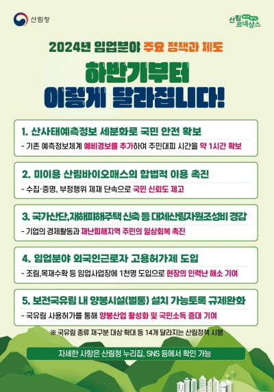 산림청, 하반기 달라지는 산림정책 소개