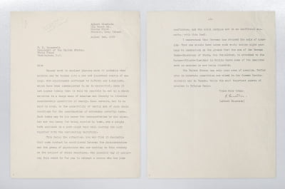 "F.루즈벨트 대통령께, 독일이 핵폭탄 모의를 합니다. 아인슈타인 드림" 편지 경매 나온다