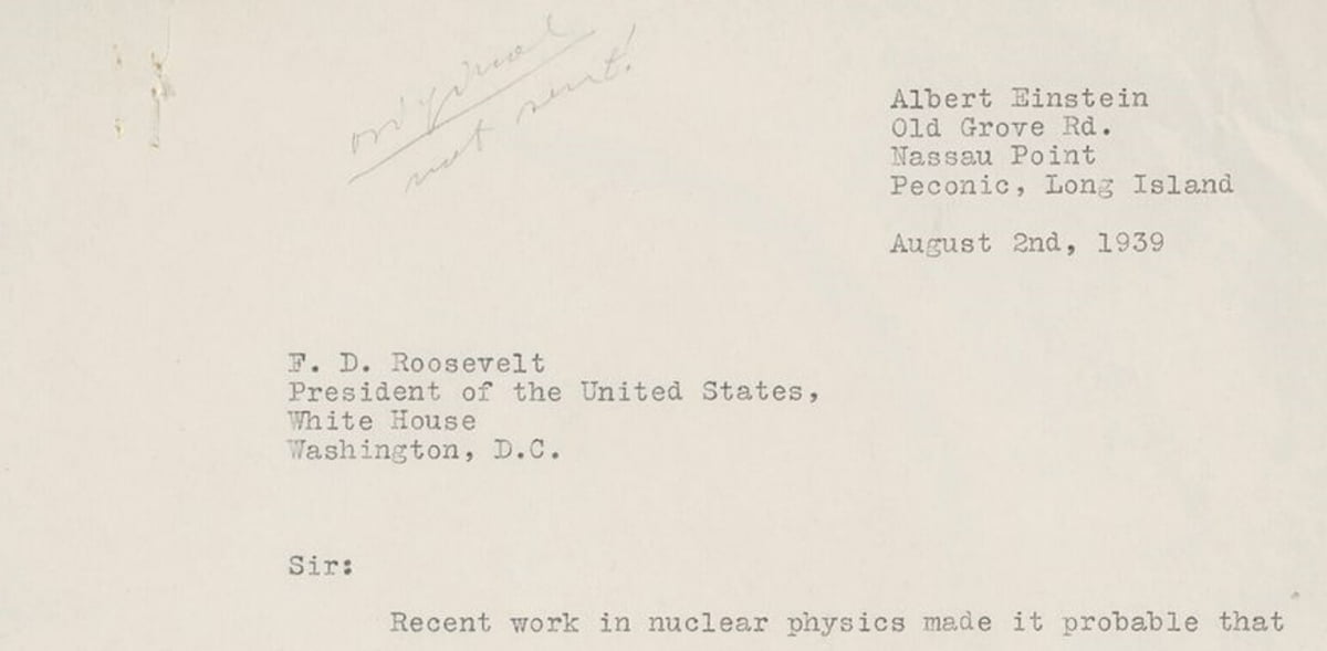 "F.루즈벨트 대통령께, 독일이 핵폭탄 모의를 합니다. 아인슈타인 드림" 편지 경매 나온다