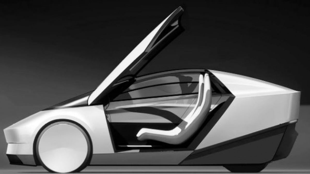 테슬라가 내달 8일 공개 예정인 로보택시 콘셉트카 이미지. 2인승 차량으로 추정된다. /테슬라