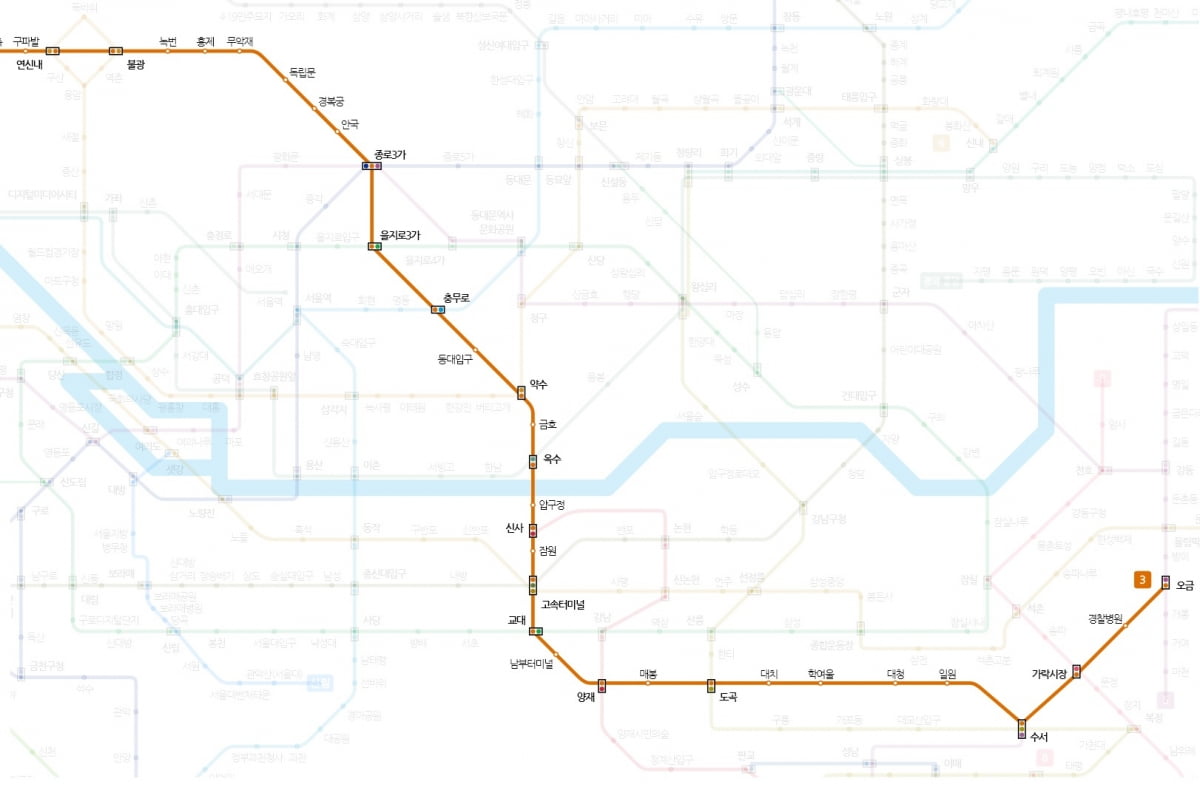수도권 지하철 3호선 노선도. 서울교통공사