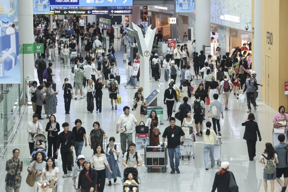 여름 휴가철인 21일 오후 인천국제공항 제1여객터미널 면세구역이 여행객들로 북적이고 있다.