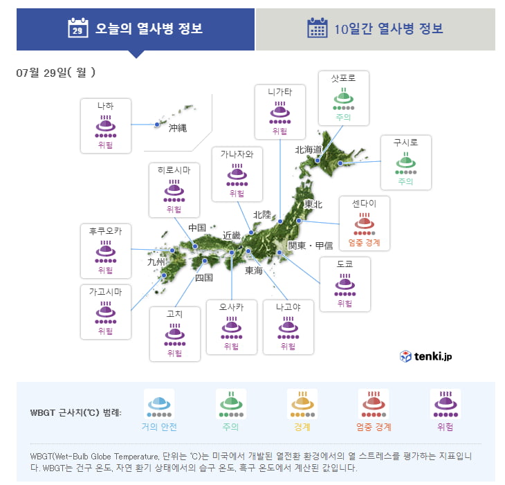 일본기상협회 열사병 정보. 출처=일본기상협회 홈페이지 캡처