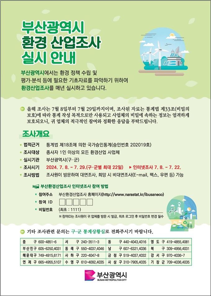 부산시, 환경산업조사 실시…사업체 8천여곳 대상