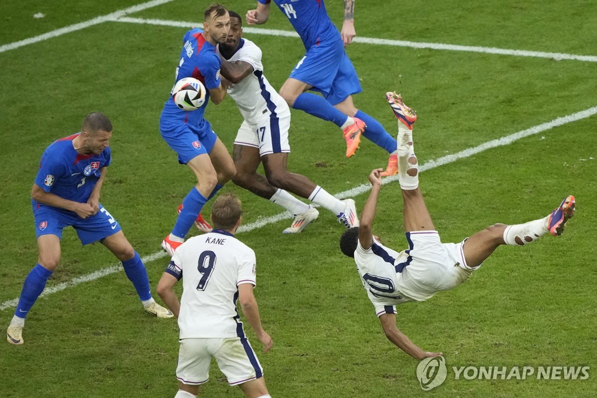 잉글랜드, 슬로바키아에 2-1 연장승…벨링엄 극장 동점골