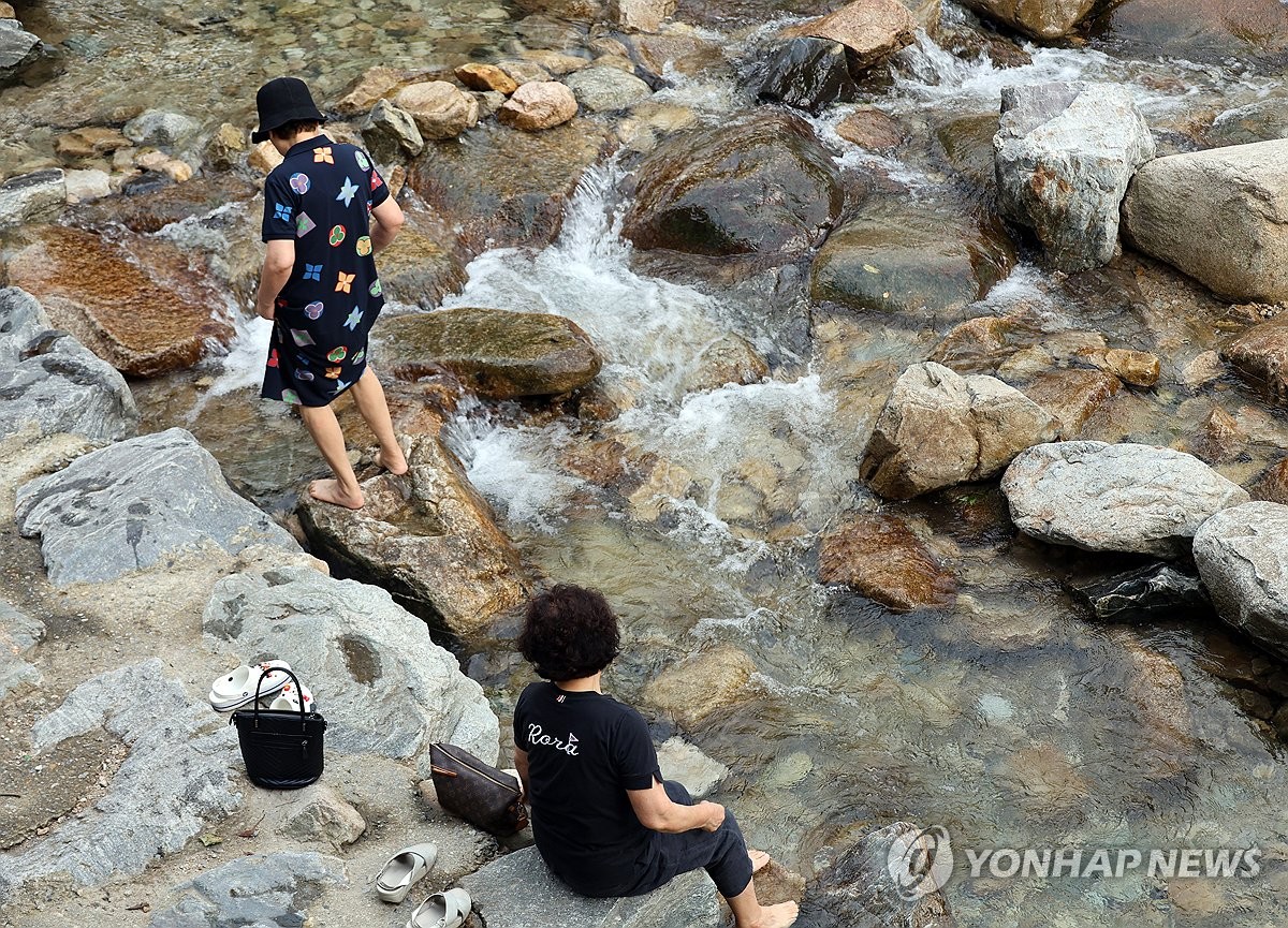 [르포] 찜통더위 지친 시민들…계룡산 계곡 '북적북적'