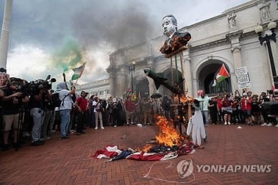 해리스 "모독안돼"…'성조기 소각' 비판하며 친팔 시위 거리두기