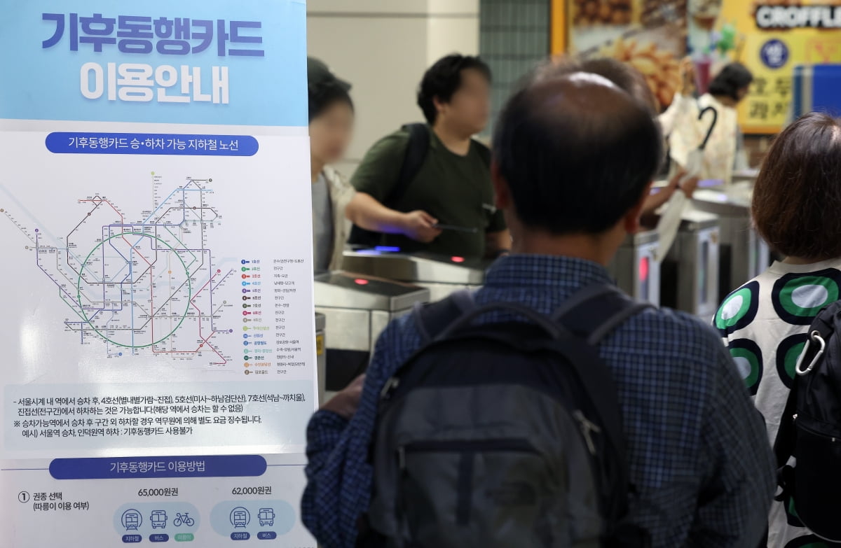 지난달 30일 서울 시내 한 지하철역 지하철 개표구에 기후동행카드 안내 홍보물이 붙어 있다.사진=뉴스1