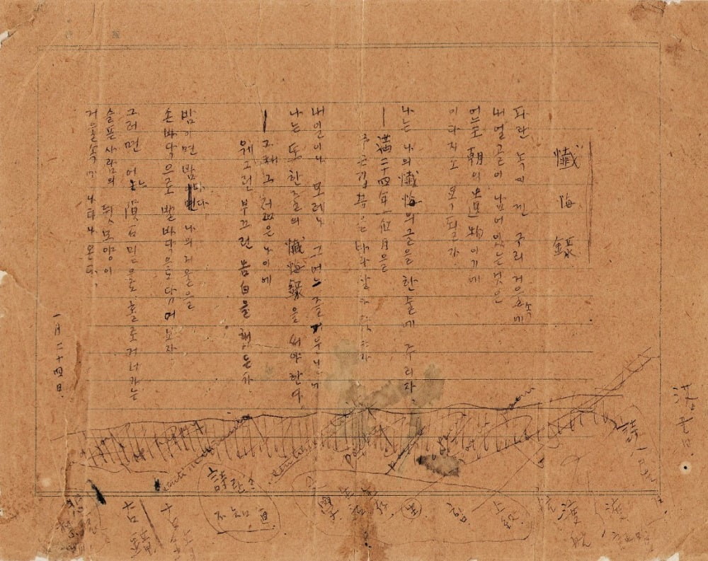 윤동주 시인의 <참회록>, 1942 / 사진출처. 연세대학교 윤동주기념관 & 구글 아트 앤 컬처