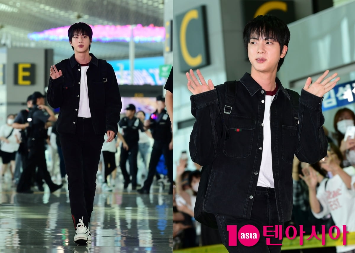 방탄소년단 진, 우월한 비주얼 뽐내며 출국..오늘도 멋짐[TEN포토+]