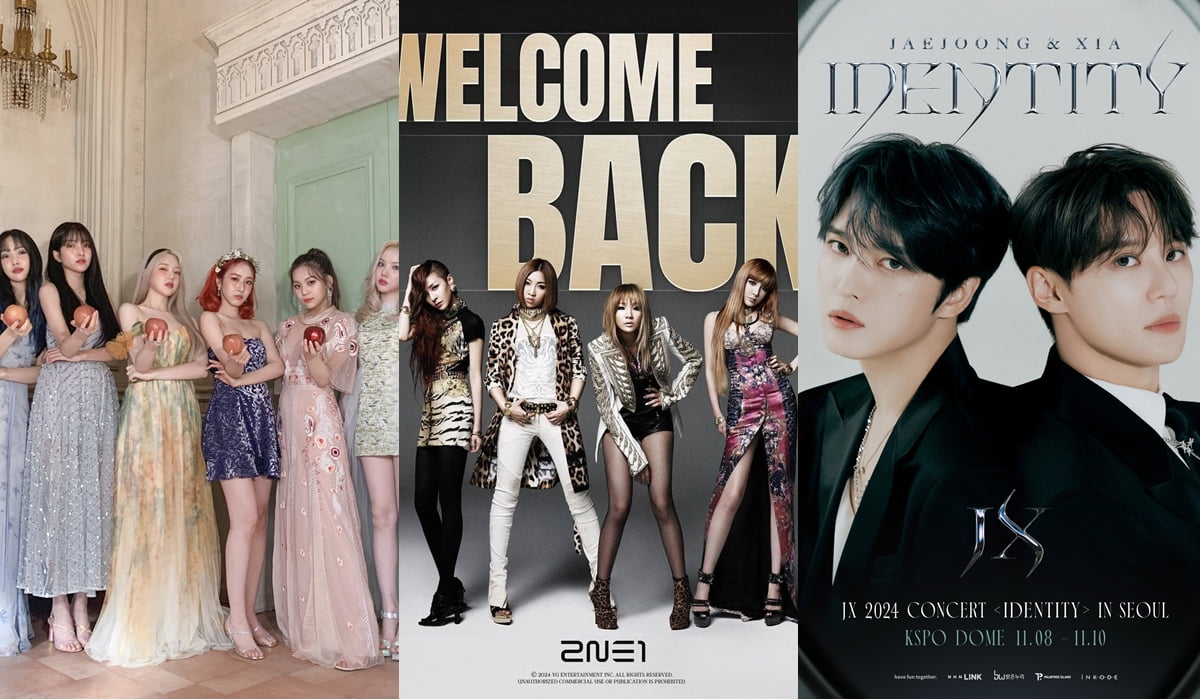 그룹 여자친구, 2NE1, JYJ/사진=여자친구 트위터, YG엔터 SNS, 팜트리아일랜드, 인코드엔터 제공