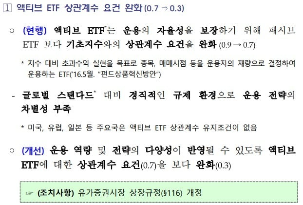 금감원 내부 자료 '액티브 ETF 운용규제 개선안' 중 일부. 사진=신민경 한경닷컴 기자