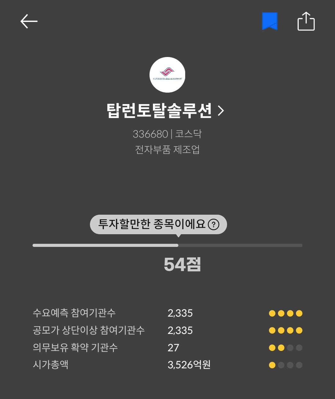 [마켓PRO] 청약할까말까 : 탑런토탈솔루션, 수익확률 82%