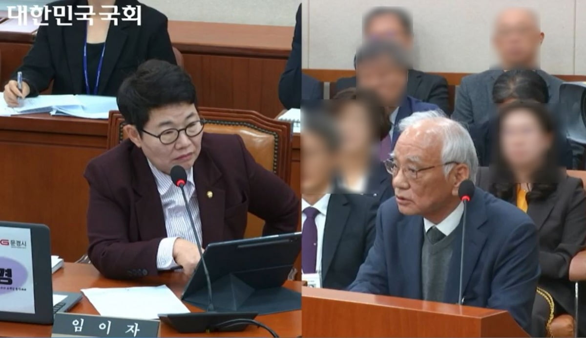 임이자 국민의힘 의원이 24일 국회 환노위 환경부 종합감사 증인으로 출석한 장형진 영풍 고문에게 질의하고 있다. 사진=국회인터넷의사중계시스템