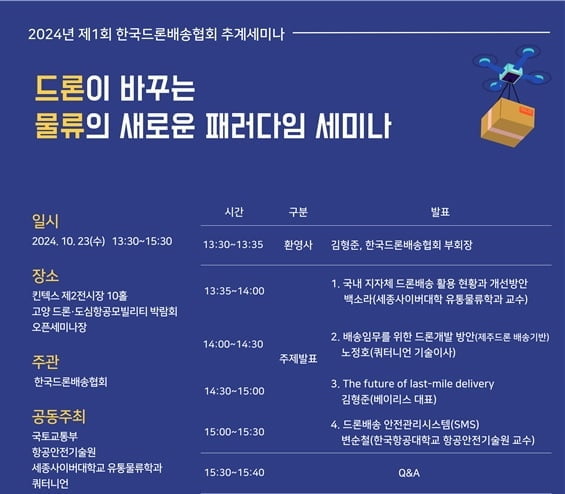 세종사이버대학교 유통물류학과, '드론이 바꾸는 물류의 새로운 패러다임' 세미나 개최