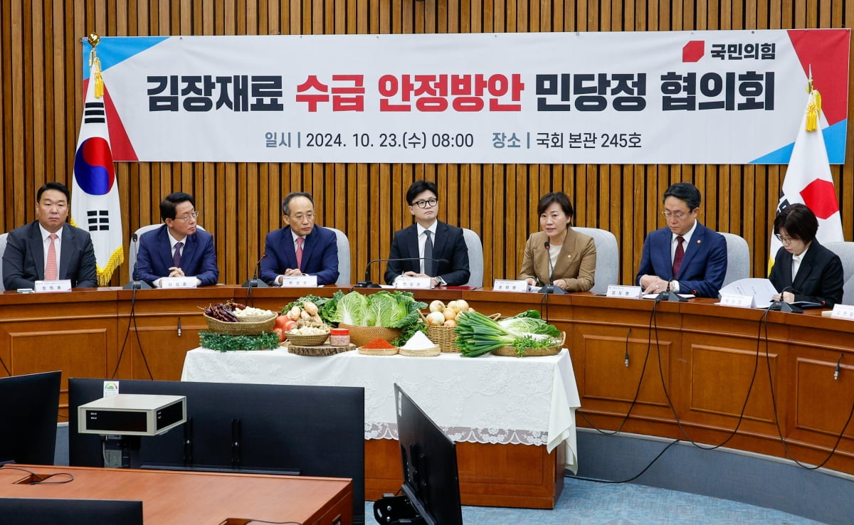 송미령 농림축산식품부 장관이 23일 오전 서울 여의도 국회에서 열린 김장재료 수급 안정방안 민당정 협의회에서 모두 발언하고 있다. / 사진=뉴스1