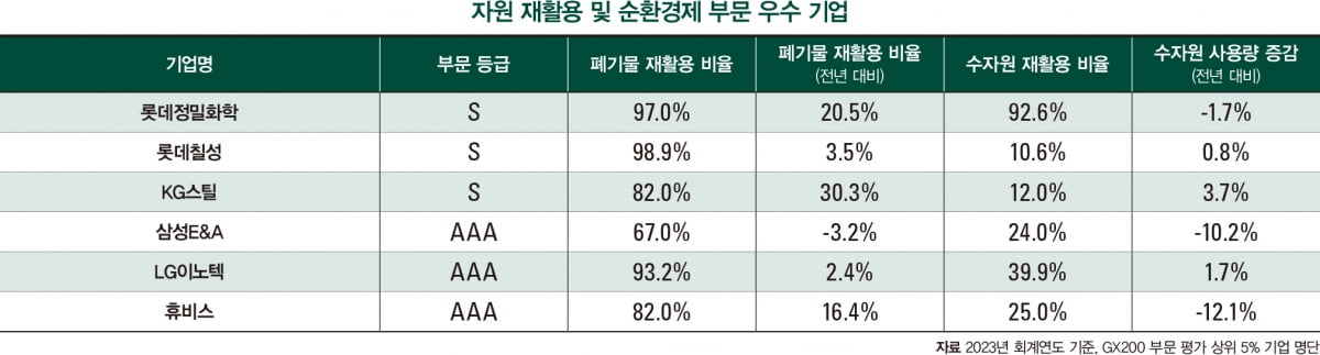 녹색 전환, 부문별 최상위 기업의 강점은