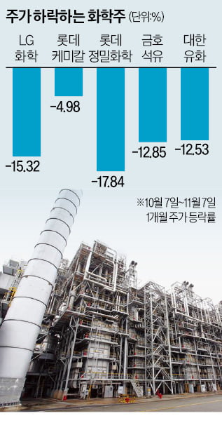 "中 부양책 실망"…화학주 한달 만에 뚝