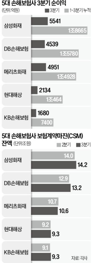 손보사 역대급 실적 랠리…DB vs 메리츠 '2위 싸움'