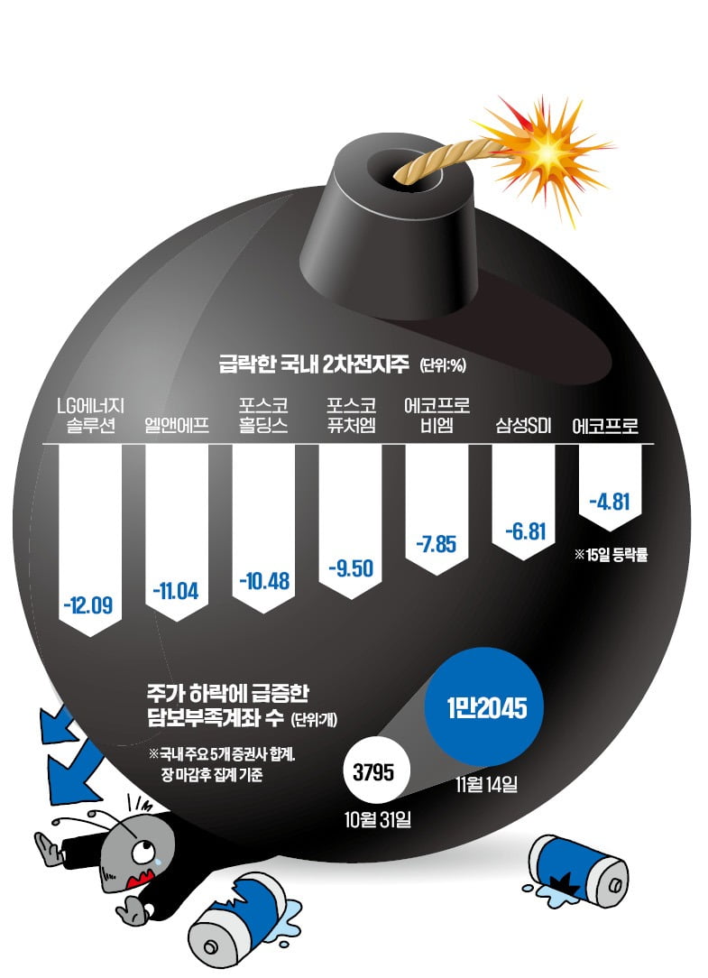 2차전지株 초토화…'1조 빚투' 개미 떤다