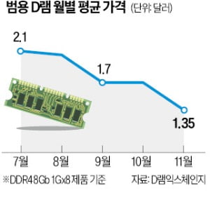 범용 D램 값 이달 20% 뚝…14개월 만에 최저