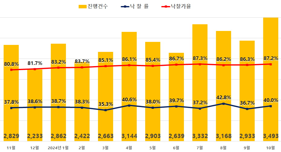 “이자부담·대출규제 아파트 경매 증가” 강남3구 낙찰가율100%